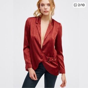 💋 free people dorothea satin Blazer womens sz small jacket belted business suit